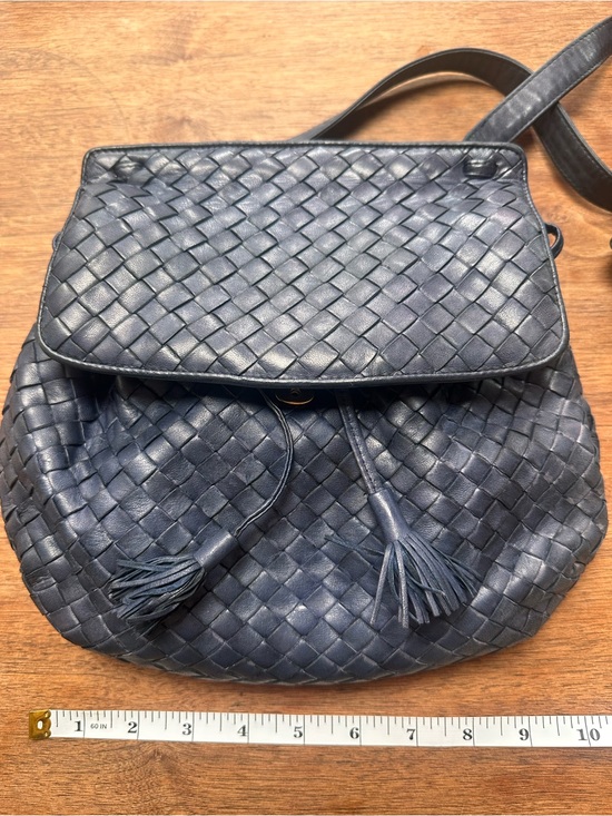 Bottega Veneta Handbags - Bottega Veneta Navy Intrecciato Woven Leather Crossbody with Tassel